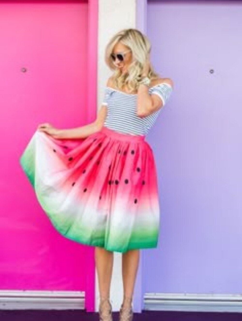 Watermelon Ombre Midi Skirt in Pink and Green